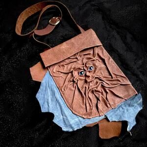 Grichels Large Brown Leather Face Shoulder Bag Named Numbered Signed Halloween